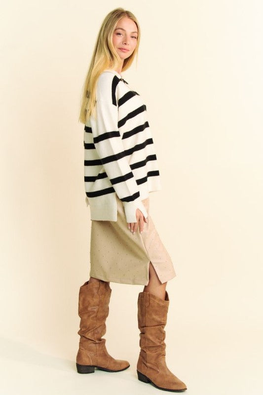 Stripe Hype Side Slit Sweater