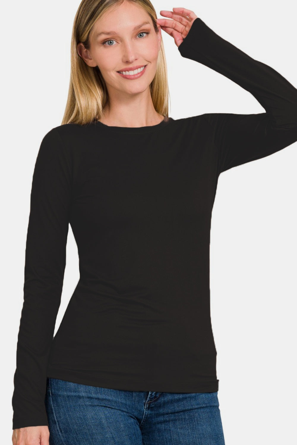 Casual Cutie Brushed Microfiber Long Sleeve T-Shirt in Black