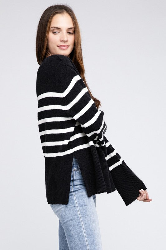 Slit Level Striped Sweater in Rust & Black