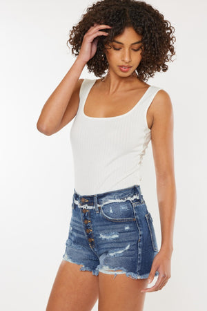 Pacifica Distressed Button Fly Denim Shorts