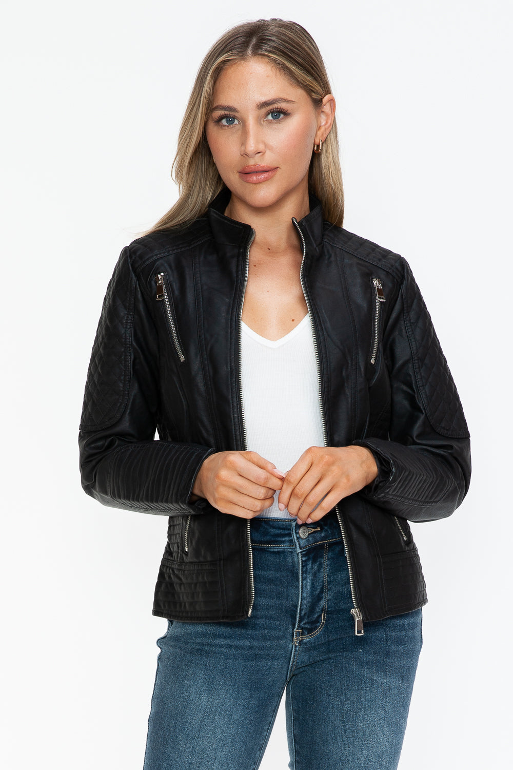 Velocity Faux Leather Moto Jacket in Black