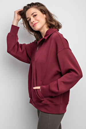 Blended Luxury Quarter Zip Pullover in Sage Leaf, Wine, & Camel