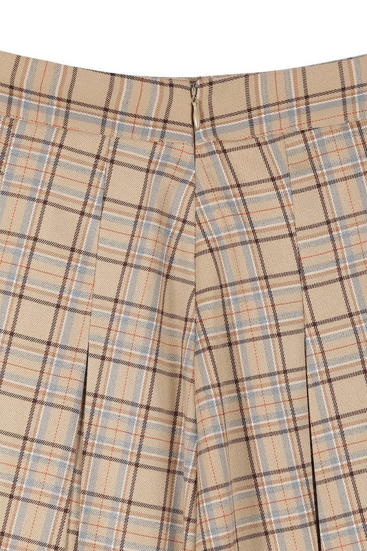 Mad for Plaid Pleat Mini Skirt in Beige Check