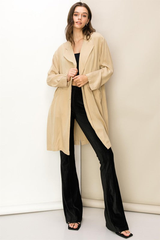 Notched Lapel Oversized Coat in Olive & Khaki