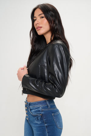 Splash of Sass Cropped Bomber Jacket in Black