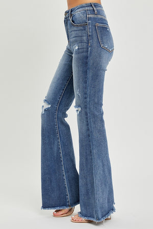 Chic Vibes High Rise Distressed Flare Jeans in Medium Wash