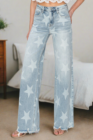 Sky Full of Stars Wide Leg Jeans in Light Wash