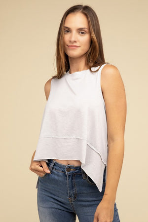 Giselle Shark Hem Side Slit Sleeveless Top in Cabernet, Light Grey, Black, & Sand Beige