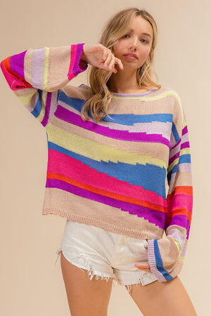 Geo Multi-Color Striped Sweater