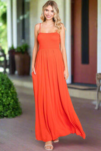 Nicola Smocked Cami Maxi Dress in Scarlet