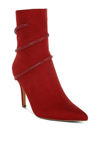 It's a Wrap Rhinestone Wrap Stiletto Boots in Red, Black, & Beige