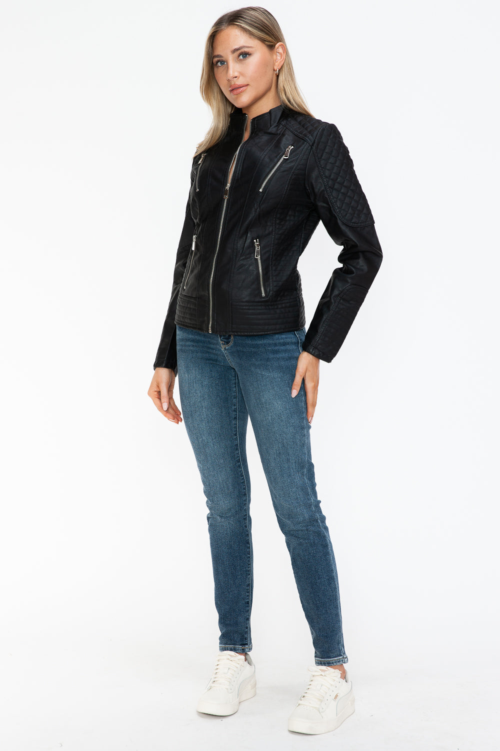 Velocity Faux Leather Moto Jacket in Black