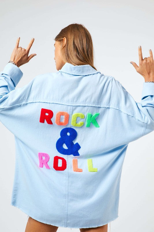 Let's Rock & Roll Button Down in Sky Blue & White