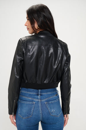 Splash of Sass Cropped Bomber Jacket in Black