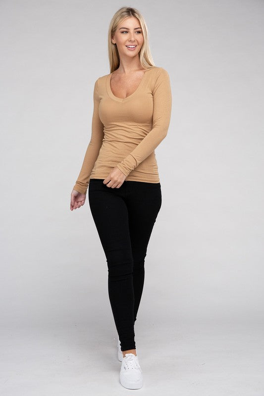 Ellie V-Neck Long Sleeve Tee in a Variety of Colors