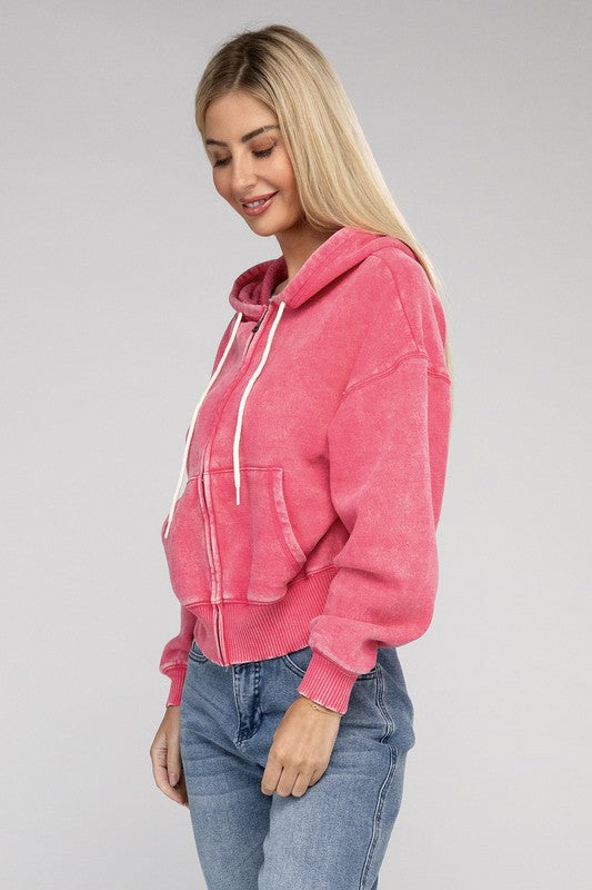 Cozy Acid Wash Fleece Drawstring Hoodie in a Variety of Colors