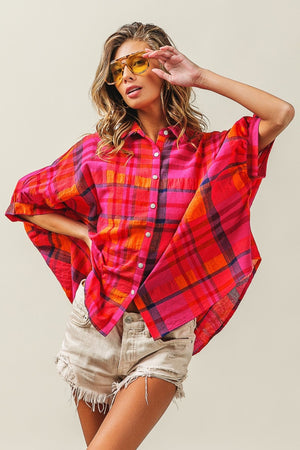 Fuchsia Delight Button Down Plaid Shirt