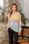 Carmela Color Block Exposed Seam Sweater in Pastel Mint/Multi