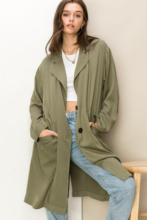 Notched Lapel Oversized Coat in Olive & Khaki