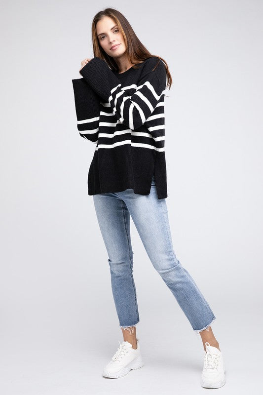 Slit Level Striped Sweater in Rust & Black