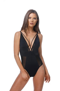 Maddelina Mesh Panel One Piece Swimsuit in Black