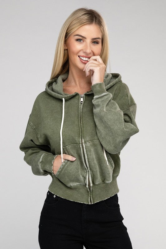 Cozy Acid Wash Fleece Drawstring Hoodie in a Variety of Colors