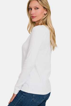 V-Neck No Stress Long Sleeve T-Shirt in White