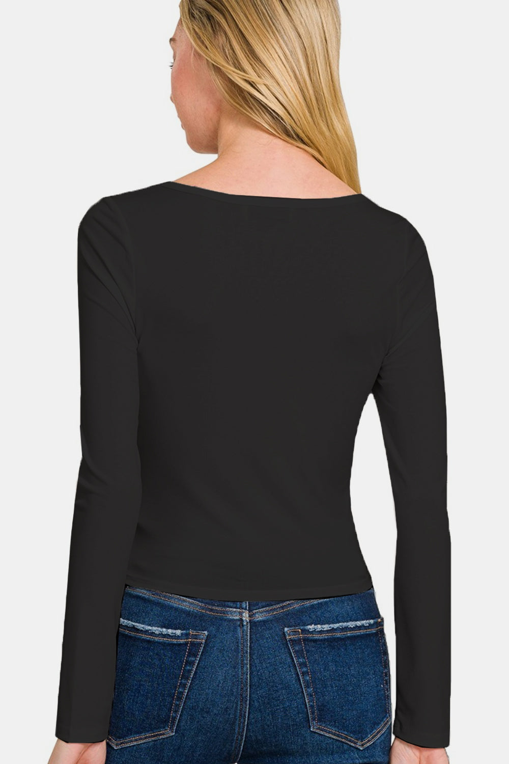 A Square Deal Square Neck Long Sleeve Tee in Black