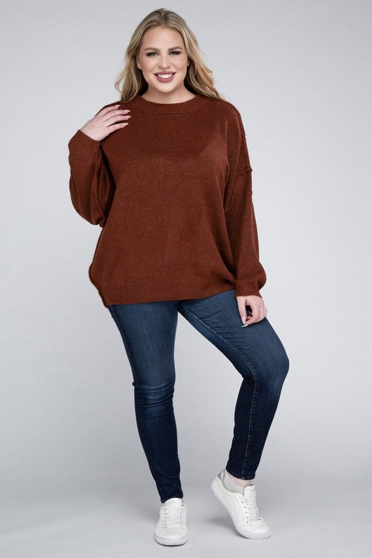 Allison Plus Raw Seam Melange Sweater in a Variety of Colors