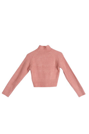 Elevated Cozy Crop Mock Neck Sweater in Pink & Khaki