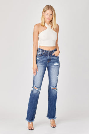 Casual Cool Raw Hem Distressed Straight Jeans