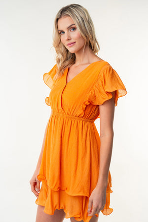 Trista Ruffle Sleeve Layered Dress in Apricot