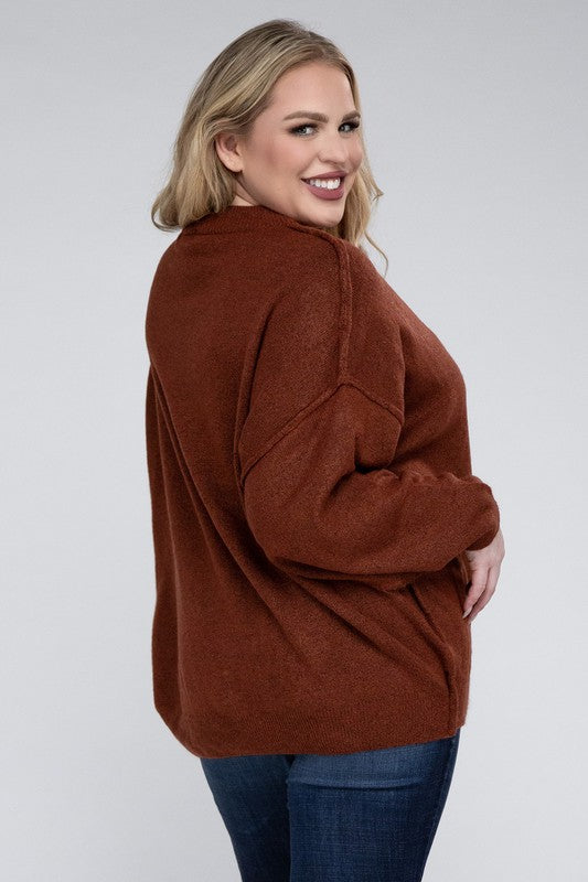 Allison Plus Raw Seam Melange Sweater in a Variety of Colors