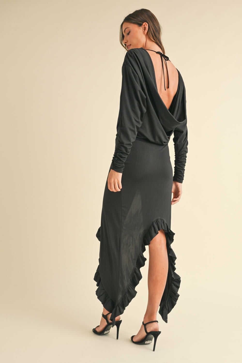 Asymmetric Dream Backless Ruffle Hem Dress