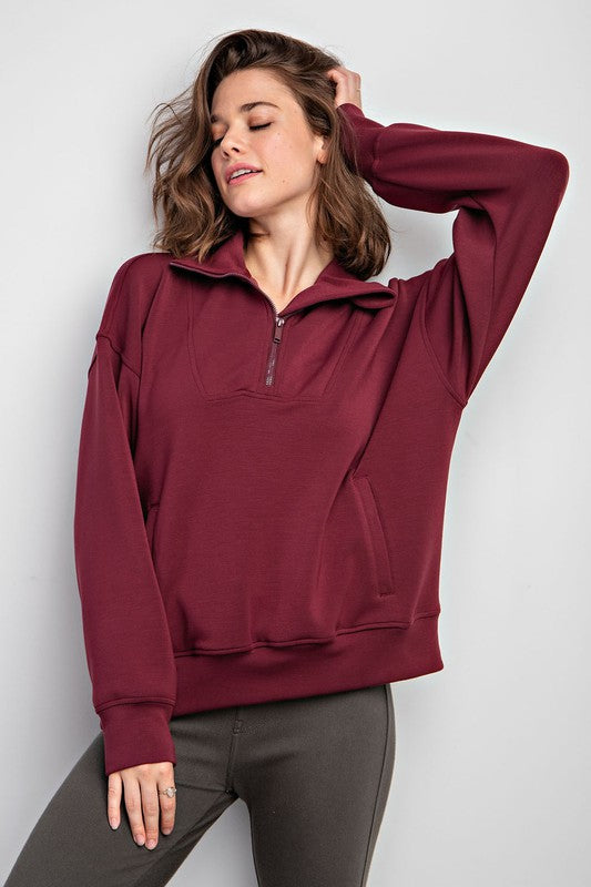 Blended Luxury Quarter Zip Pullover in Sage Leaf, Wine, & Camel