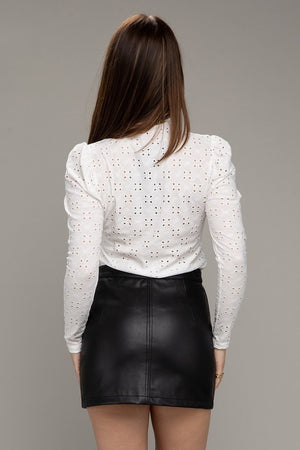 Elegant Eyelet Lace Puff Sleeve Top in White