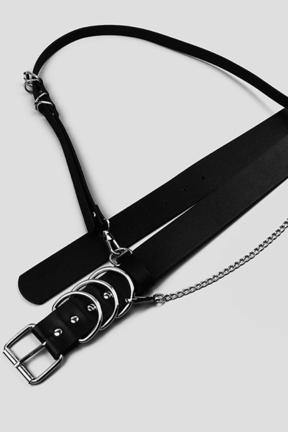 Ring Power Faux Leather Harness Belt in Black/Gold & Black/Silver