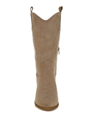 Metallic Detail Embroidery Cowboy Boots in Tan, Black, & Beige