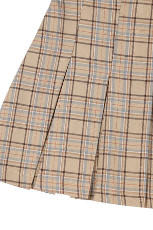 Mad for Plaid Pleat Mini Skirt in Beige Check