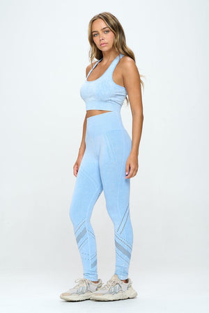 High Performance Seamless Two Piece Yoga Activewear Set in Blue