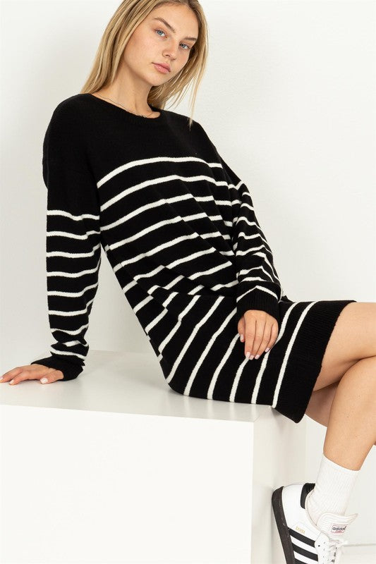 Blakely Oversized Striped Sweater Dress in Cream/Black & Black/Cream