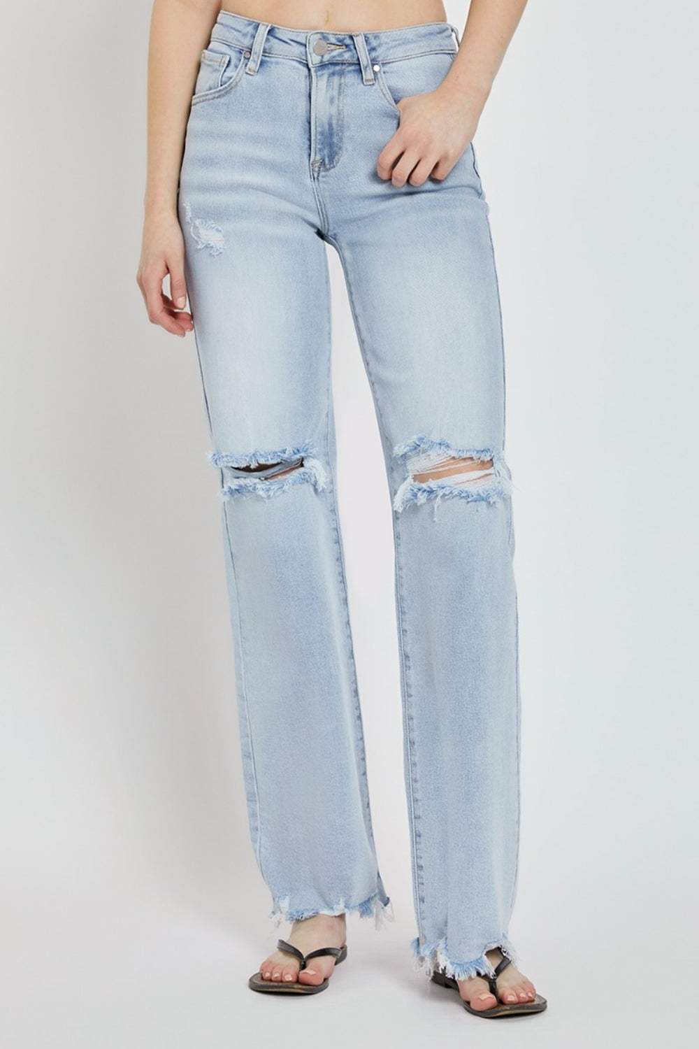 Maisie High Rise Distressed Wide Leg Jeans in Light Wash