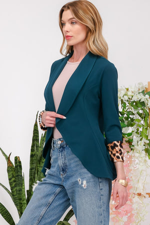 Feline Finish Leopard Cuff Blazer in Hunter Green