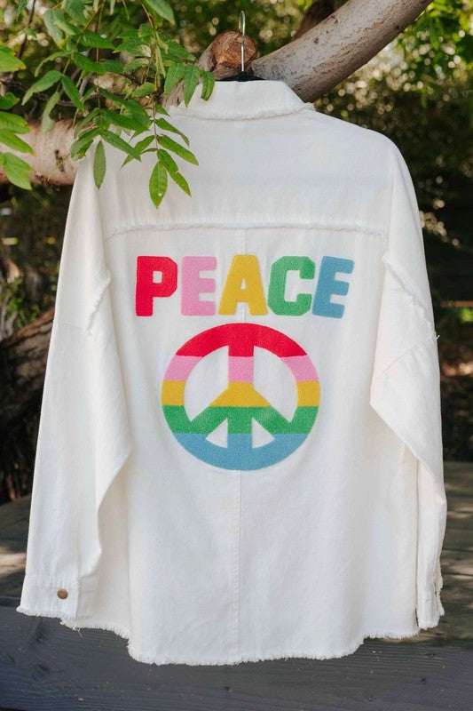 Come in Peace Button-Down Shirt in White & Black