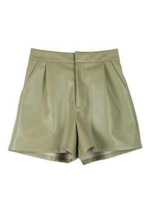 Modern Vegan Leather Shorts in Green & Brown