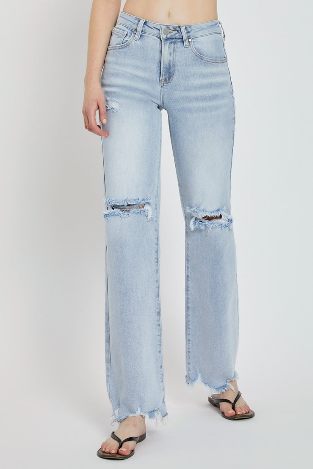 Maisie High Rise Distressed Wide Leg Jeans in Light Wash