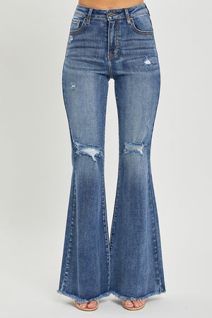 Chic Vibes High Rise Distressed Flare Jeans in Medium Wash