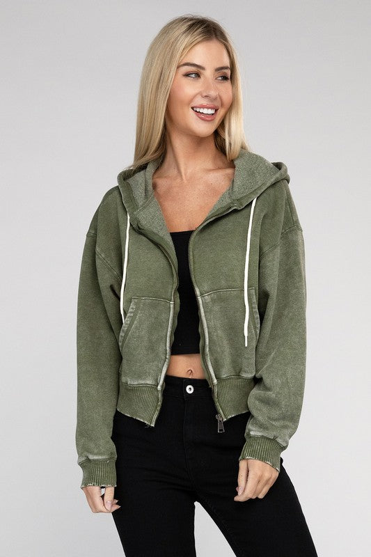 Cozy Acid Wash Fleece Drawstring Hoodie in a Variety of Colors