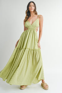 Solene Cutout Open Back Maxi Dress in Sage