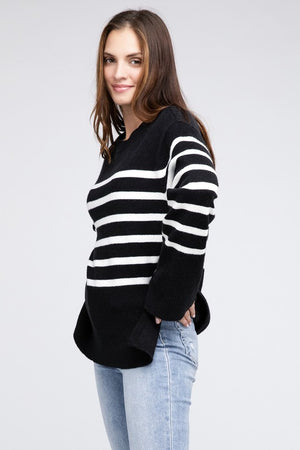 Slit Level Striped Sweater in Rust & Black